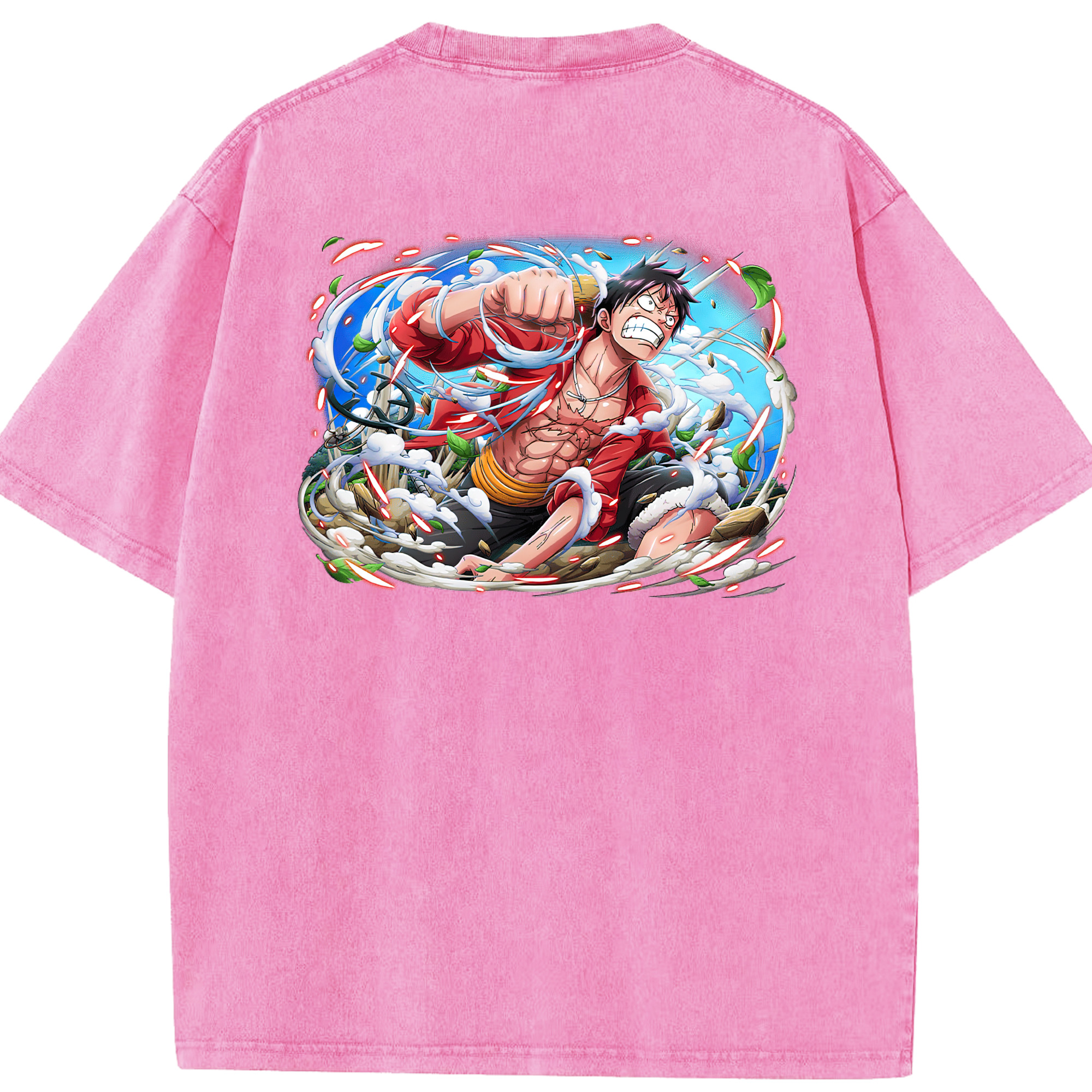 ワンピース モンキー・D・ルフィ ONE PIECE Monkey D. Luffy 綿100% ヴィンテージ風 半袖Tシャツ（背面プリント）